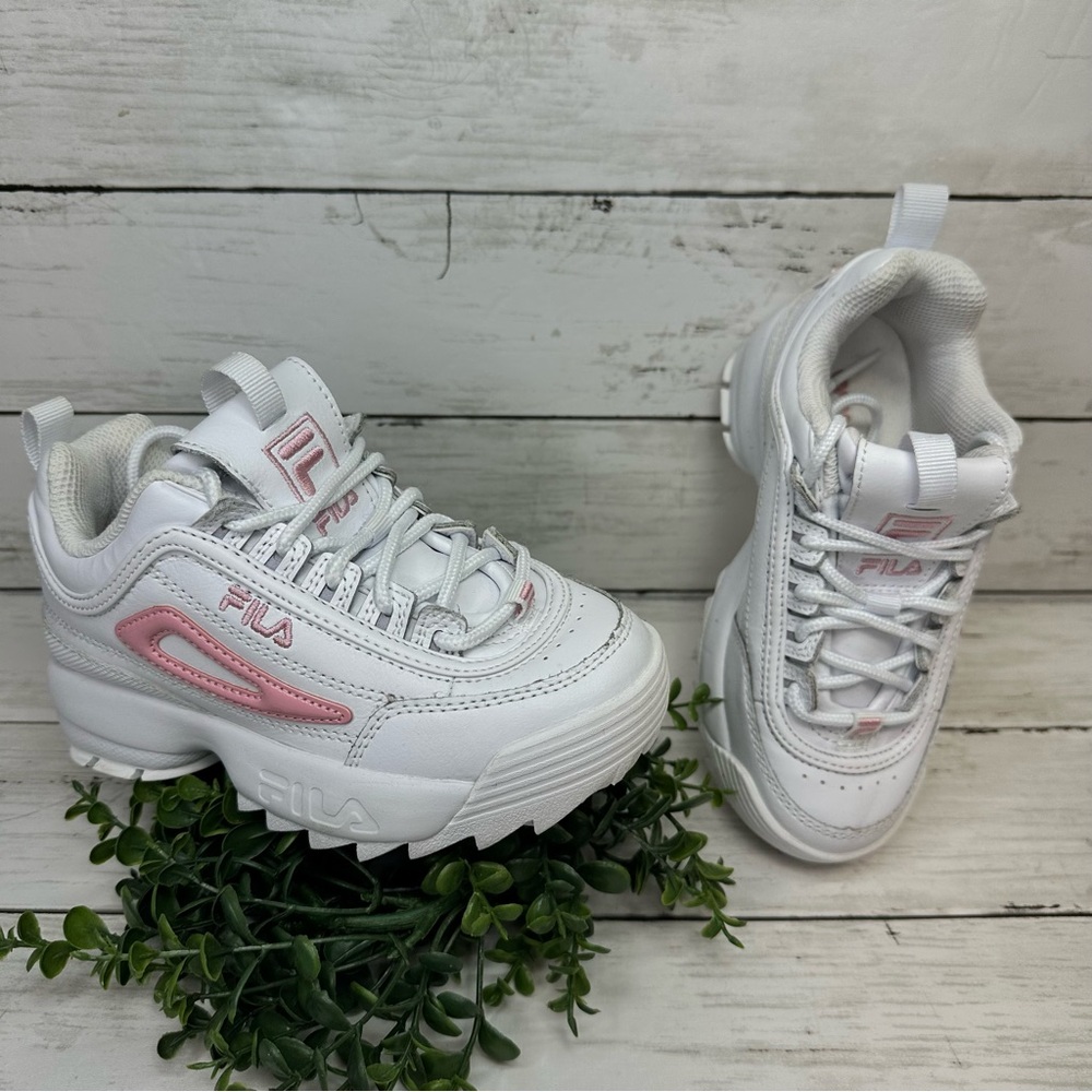 FILA Disruptor II  Girls 12 Kids Shoes - White Pink Logo